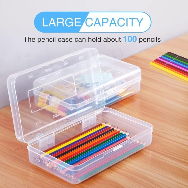 wholesale sooez 3 pack large pencil box case, clear crayon marker box bulk, hard plastic school supplies with snap-tight lid, stackable storage container art craft organizer for bead pens ribbons, clear free samples