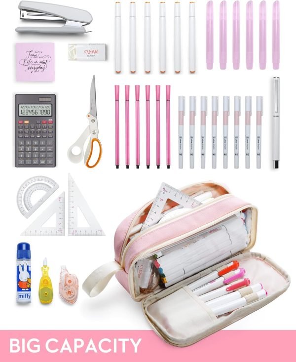 wholesale yokuma pencil case for adults aesthetic pen bag for teen college zipper pouch office supplies stationery organizer small tool bag (pink tw) free samples