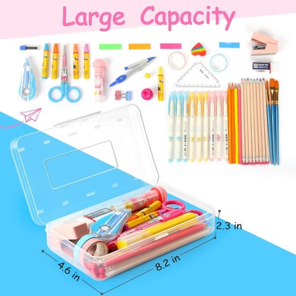 wholesale sooez 1 pack clear pencil box, plastic hard pencil case with stickers, large crayon box with snap-tight lid, stackable storage box art craft marker organizer box for kids boys back to school, clear free samples