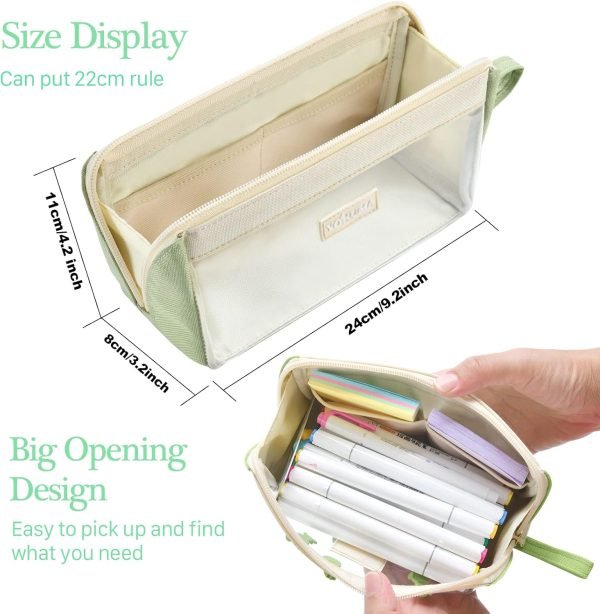 wholesale yokuma clear aesthetic pencil case pouch for girls cute kawaii mark pen case organizer large capacity for kids teen college students adults,small makeup bag,back to school supplies (green) free samples