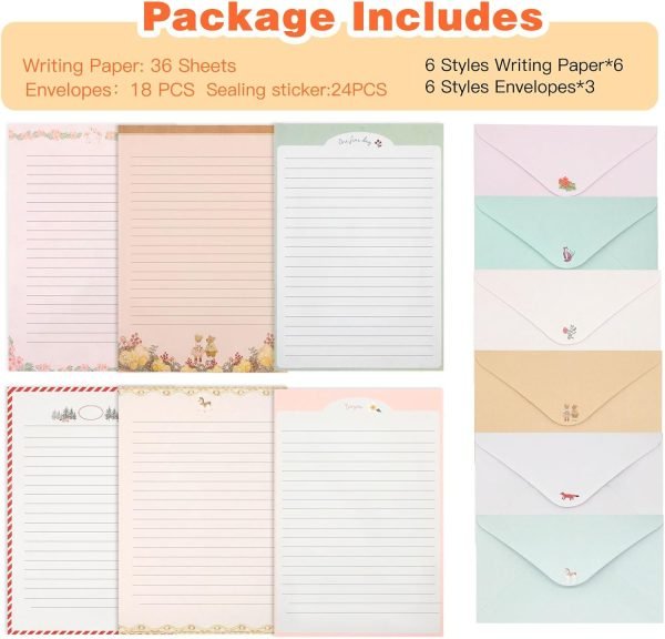 wholesale 54 pcs stationery set with envelopes,36 writing paper+18 envelopes,cute lined stationery paper for writing letters invitations poem office school supplies free samples