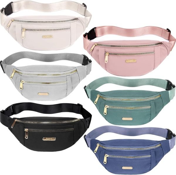 wholesale 6 pieces fanny pack for women men fashion waist bag with adjustable strap waterproof fanny packs for travel sports running hiking, 6 color free samples