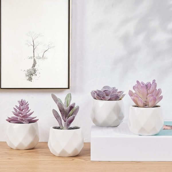 wholesale cadnly fake succulent plant set - artificial succulent plants for women desk - realistic faux succulents in ceramic pots - mini purple succulent decor for bedroom bathroom office shelf decor free samples