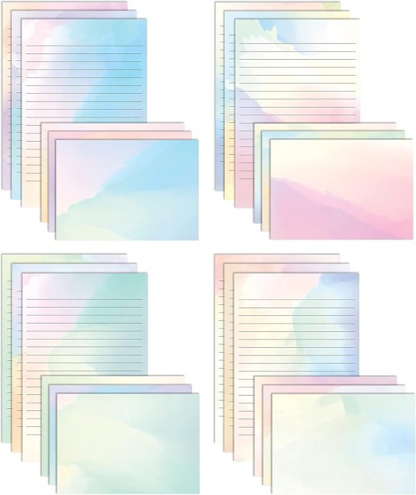 wholesale better office products mini stationery set, 100 piece set (50 lined watercolor sheets + 50 matching envelopes), 5.5 x 8.25 inch, 12 unique designs, double sided printing, one side lined paper, free samples