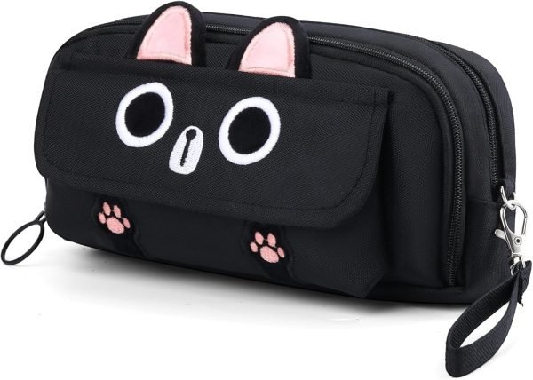 wholesale pencil case, large capacity pencil pouch aesthetic,3d cat pen bags,office stationery organizer,cute pencil box for teens girls boys student (black) free samples