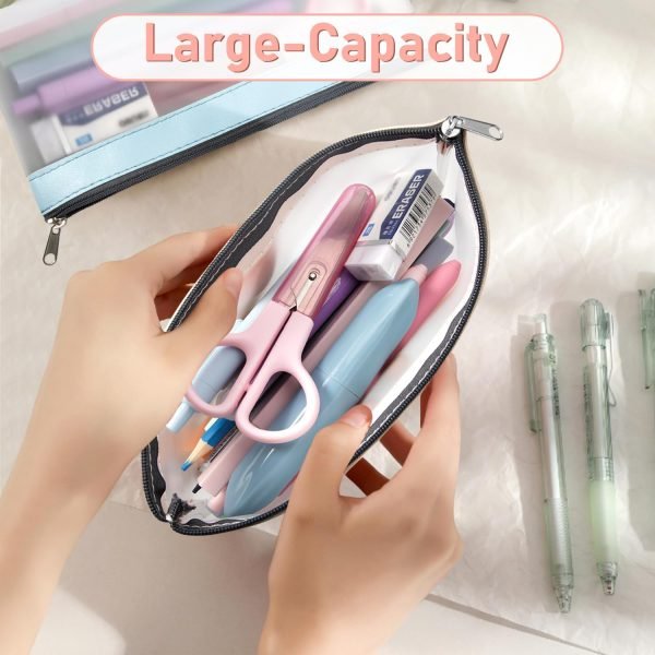 wholesale timart clear pencil pouch-3 pack, clear pencil case, pen holder with zipper for kids, clear makeup pouch, kids pencil pouch for office school supplies makeup travel accessories free samples