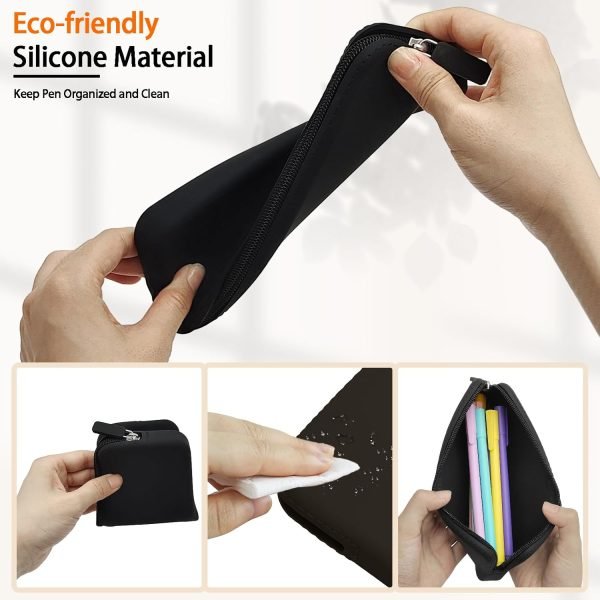 wholesale silicone pencil case, waterproof silicone cosmetic bag, pencil bag, multifunctional pencil case aesthetic, zipper storage bag (black) free samples