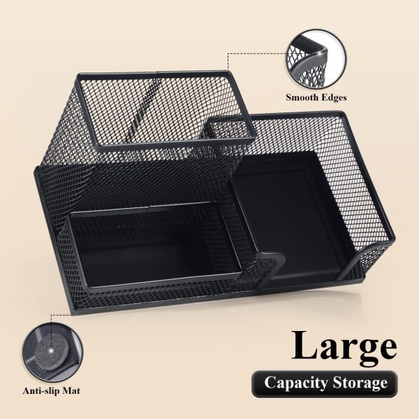 wholesale m&g mesh pen holder desk organizers pencil holder for desk black, 3 compartments metal office supply organizer with sticky notes holder for school home office free samples