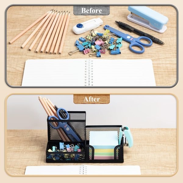 wholesale m&g mesh pen holder desk organizers pencil holder for desk black, 3 compartments metal office supply organizer with sticky notes holder for school home office free samples