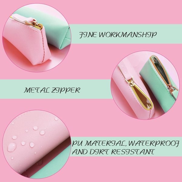 wholesale tiesome leather pen pencil case, 2pcs cute slim pen bag small pencil pouch lovely stationery bag portable cosmetic bag zipper bag for pen pencils markers(green+pink) free samples