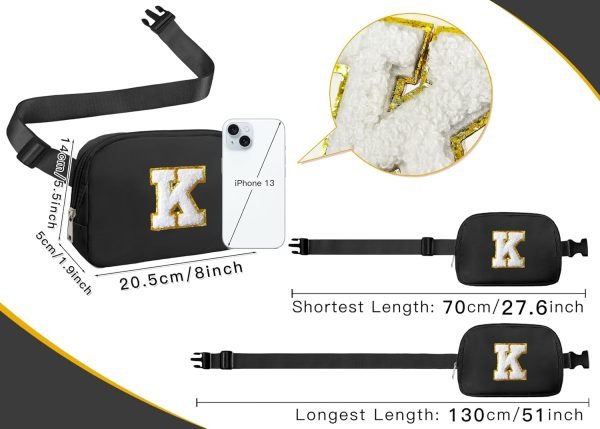 wholesale coshaysoo small initial waist fanny pack belt bag with chenille letter patch for women men boy sports shopping walking, mini preppy cute cross body adjustable strap fashionable pouch black (k) free samples