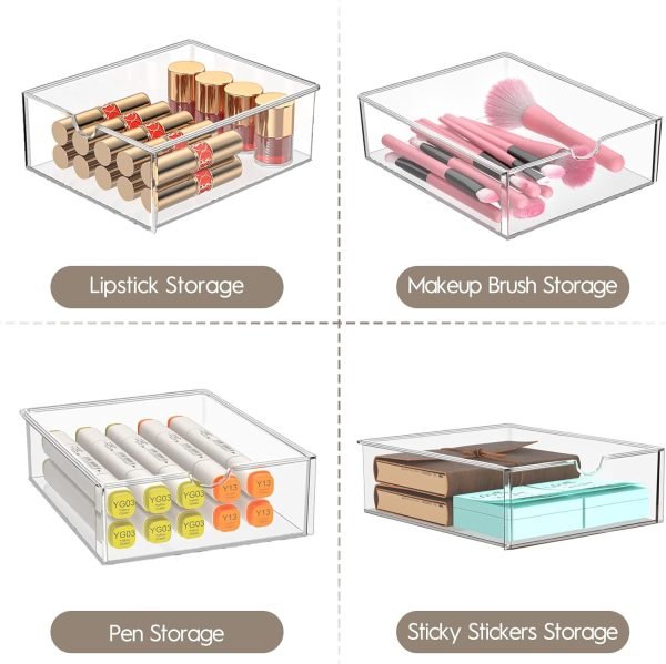 wholesale acrylic drawer organizers - 21 drawers 4 set - clear storage drawers for office supplies - stackable makeup organizer - dustproof desk organizers for makeup, jewelry, pen, stationary free samples