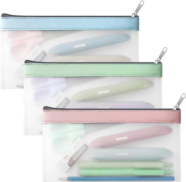 wholesale timart clear pencil pouch-3 pack, clear pencil case, pen holder with zipper for kids, clear makeup pouch, kids pencil pouch for office school supplies makeup travel accessories free samples