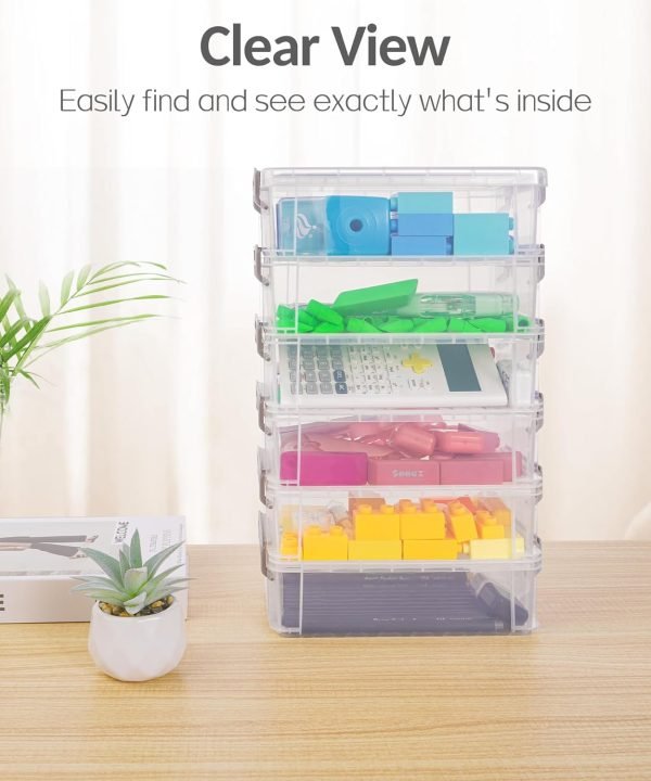 wholesale sooez 6 pack extra large pencil box, plastic pencil case crayon box bulk, clear marker organizer plastic containers with lid, stackable storage box for craft, pen, art, school supply, multicolor free samples