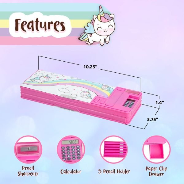 wholesale pop up multifunction pencil case for girls - back to school pencil case for kids with compartments, calculator, sharpener, and pencils, stationery box, cool school gadgets, unicorn school supplies free samples