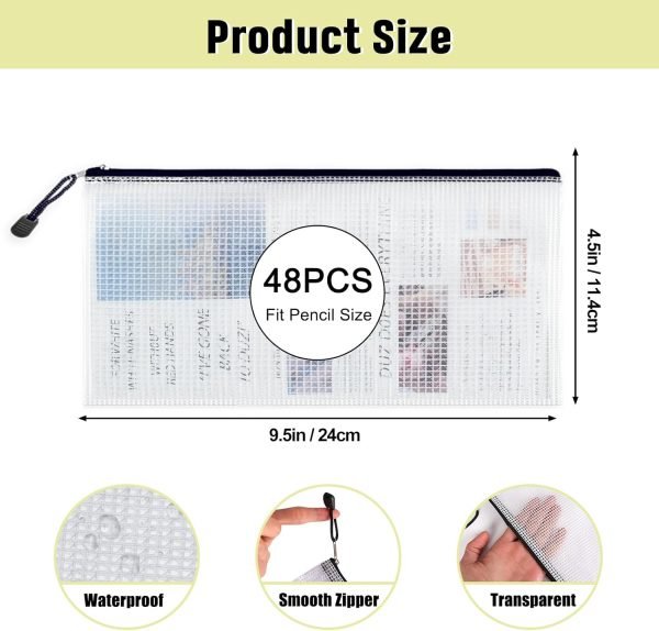 wholesale eoout 48pcs mesh zipper pouch, 9.5x4.5 inches waterproof zipper bags, clear small zipper pouches, organizing storage with zipper for bill, file and travel (black) free samples