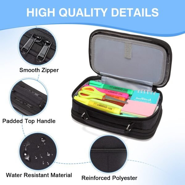 wholesale vaschy pencil case, large pencil pouch with compartments for middle school,work,office pen organizer holder school supply black free samples