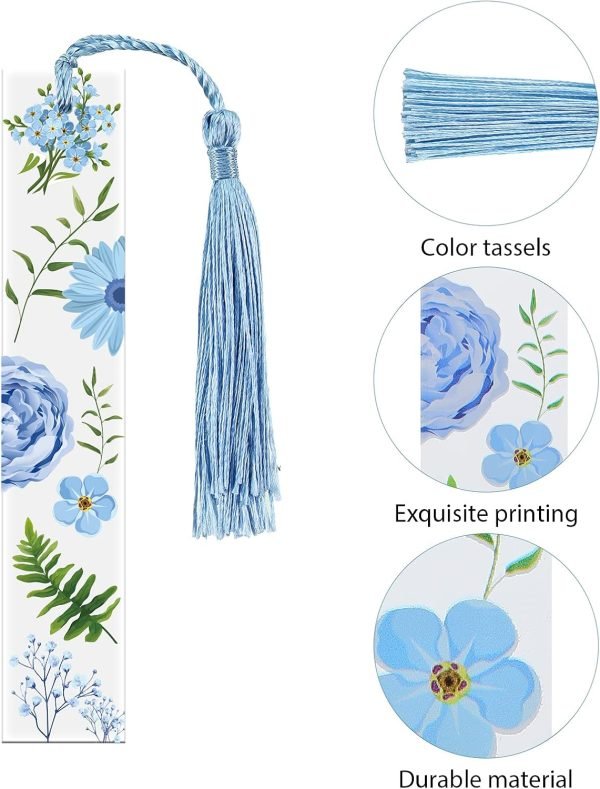 wholesale 8 sets flower acrylic bookmarks transparent acrylic bookmarks cute floral bookmarks with colorful tassels for women teacher book lovers, 8 styles free samples