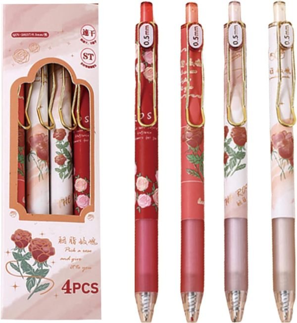 wholesale 4 pcs gel ink pens flower retractable pens 0.5mm black ink gel pens women girls cute aesthetic pens office school pens (flower-2) free samples