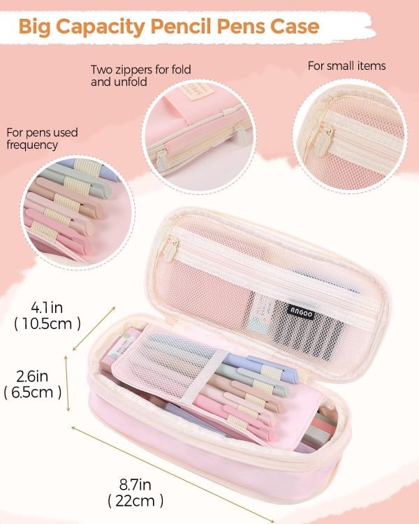 wholesale skydue 44 pcs aesthetic school supplies with cute pencil case, 12 pastel highlighters, 5 quick-dry black gel pens, 6 color gel pens & mechanical pencils for college essentials stationary set pink free samples