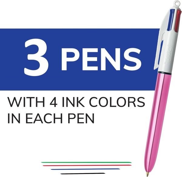 wholesale bic 4-color shine retractable ball pens, fun pink metallic barrel, medium point (1.0mm), 3-count pack, retractable ball pen with long-lasting ink free samples