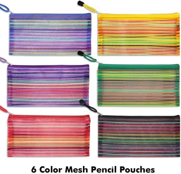 wholesale selizo 6 pcs pencil pouch plastic pencil cases zipper mesh pouch bag for office pen cosmetic makeup free samples