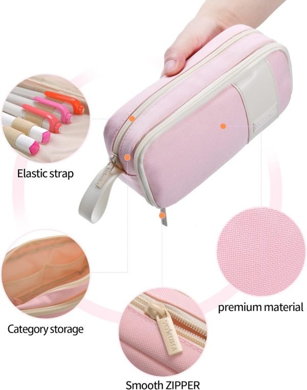 wholesale yokuma pencil case for adults aesthetic pen bag for teen college zipper pouch office supplies stationery organizer small tool bag (pink tw) free samples