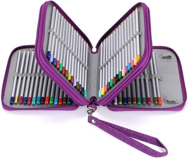 wholesale btsky zippered pencil case-canvas 72 slots handy pencil holders for for prismacolor watercolor pencils, crayola colored pencils, marco pencils (purple) free samples