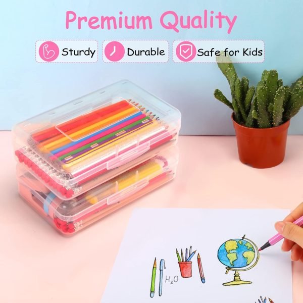 wholesale sooez 1 pack clear pencil box, plastic hard pencil case with stickers, large crayon box with snap-tight lid, stackable storage box art craft marker organizer box for kids boys back to school, clear free samples