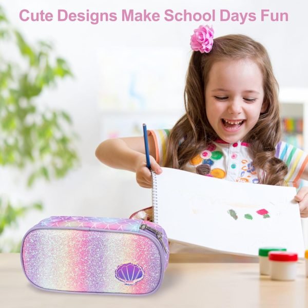 wholesale pencil case for girls - cute pencil case for kids special pencil pouch for girls sparkly kids pencil box pencil bag for school, pencil case only (glitter purple, mermaid) free samples