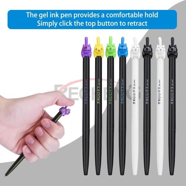 wholesale retractable cat gel pens,fine point 0.5mm black ink,cute kitty fun ball point pens for girls kids school office supplies,12pcs fun pens. free samples