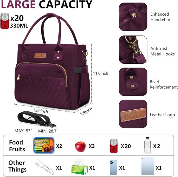 wholesale miycoo lunch bag lunch box women with 2 ice packs - leakproof insulated lunch cooler bag for women - large lunch tote bags adults, purple  with your logo & design