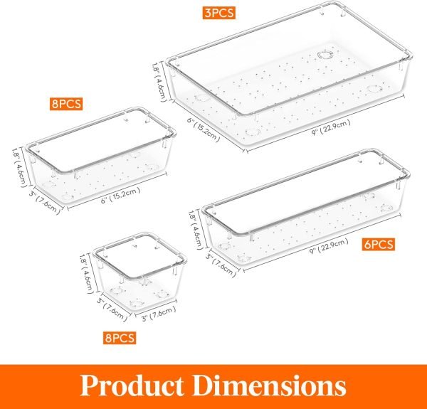 wholesale lifewit drawer organizer 25pcs, 4 sizes clear plastic desk drawer dividers, storage separation bins for make up, kitchen utensils, vanity accessories in office/bathroom/bedroom organization free samples