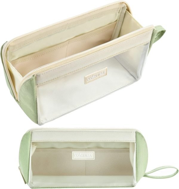 wholesale yokuma clear aesthetic pencil case pouch for girls cute kawaii mark pen case organizer large capacity for kids teen college students adults,small makeup bag,back to school supplies (green) free samples