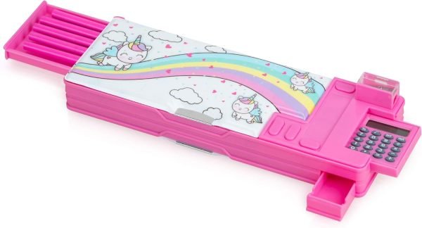 wholesale pop up multifunction pencil case for girls - back to school pencil case for kids with compartments, calculator, sharpener, and pencils, stationery box, cool school gadgets, unicorn school supplies free samples