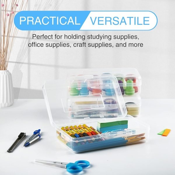 wholesale sooez 3 pack large pencil box case, clear crayon marker box bulk, hard plastic school supplies with snap-tight lid, stackable storage container art craft organizer for bead pens ribbons, clear free samples