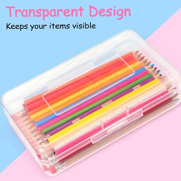 wholesale sooez 1 pack clear pencil box, plastic hard pencil case with stickers, large crayon box with snap-tight lid, stackable storage box art craft marker organizer box for kids boys back to school, clear free samples