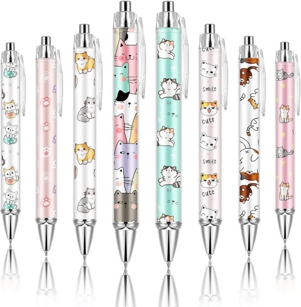 wholesale ireer 8 pcs ballpoint pens for women 1.00 mm cute writing pens black ink fancy pens fine point smooth writing pens for journaling, aesthetic office supplies(cat) free samples