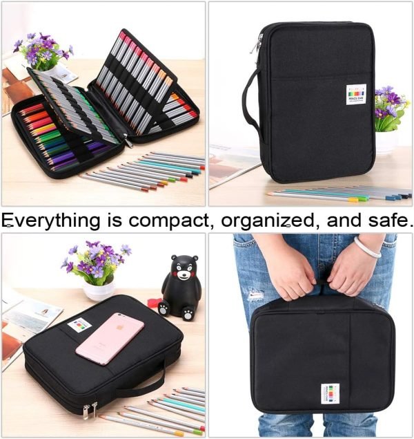 wholesale btsky portable colored pencil case - colored pencil organizer holds 166 pencils or 112 gel pens large capacity zippered pencil holder gel pens (black) free samples