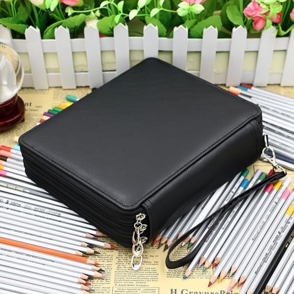 wholesale btsky deluxe pu leather pencil case for colored pencils - 120 slot pencil holder with handle strap handy colored pencil box large(black) free samples