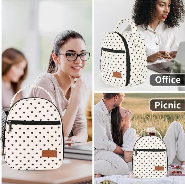 wholesale joymee lunch box insulated lunch bag women men reusable cooler bag adult cute lunch tote bags with front zipper pocket, adjustable shoulder strap for work office picnic travel, beige-heart  with your logo & design