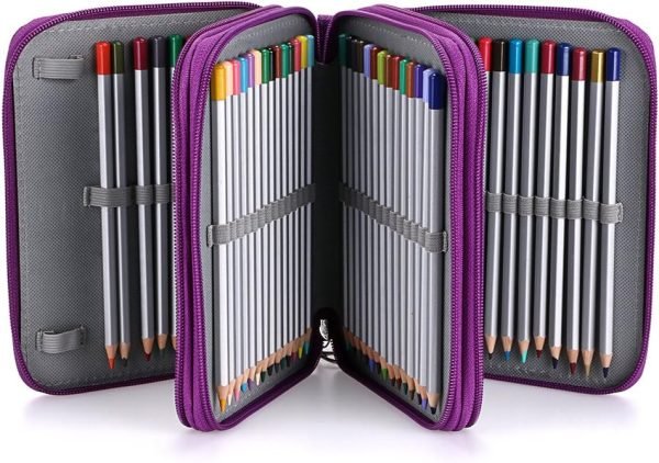 wholesale btsky zippered pencil case-canvas 72 slots handy pencil holders for for prismacolor watercolor pencils, crayola colored pencils, marco pencils (purple) free samples