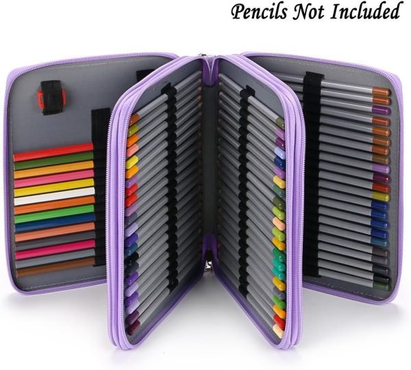 wholesale btsky deluxe pu leather pencil case for colored pencils - 120 slot pencil holder with handle strap handy colored pencil box large (purple) free samples