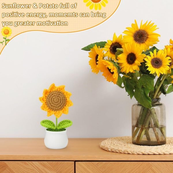 wholesale crochet flowers artificial sunflower for office desk car dashboard decor, funny gifts for women birthday christmas party decorations motivational gifts free samples