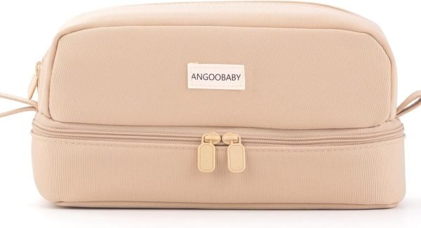 wholesale angoobaby big capacity large pencil case canvas pen pouch bag with 2 compartments for girls boys teen school students adults - khaki free samples