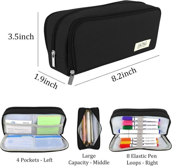 wholesale large pencil case big capacity zippered pencil pouch with 3 compartments portable desk organizer pen holder multi-functional cosmetic makeup pouch for home school office supplies black free samples