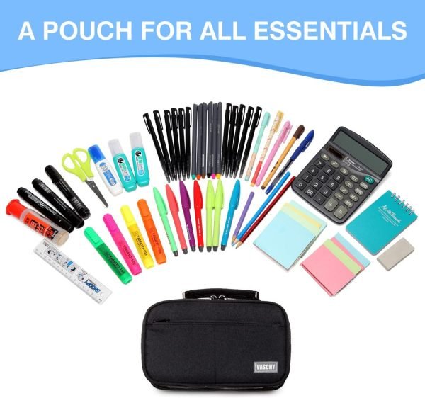 wholesale vaschy pencil case, large pencil pouch with compartments for middle school,work,office pen organizer holder school supply black free samples