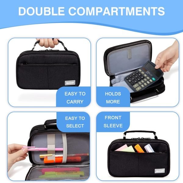 wholesale vaschy pencil case, large pencil pouch with compartments for middle school,work,office pen organizer holder school supply black free samples