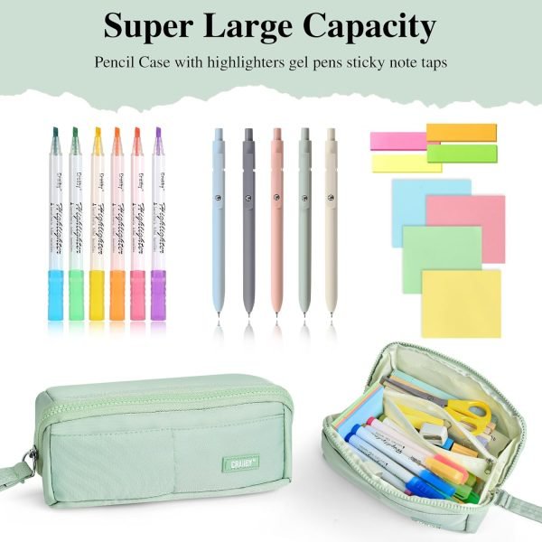 wholesale pencil case with supplies, purple pencil pouch bag with assorted colors highlighters gel pens sticky notes tabs, aesthetic stationery set for school classroom free samples