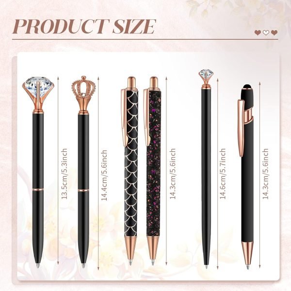 wholesale 6 pcs ballpoint pens set metal crystal diamond pen for journaling black ink ballpoint pens liquid sand glitter pen fancy pens gifts for woman girls teacher school office home (black) free samples